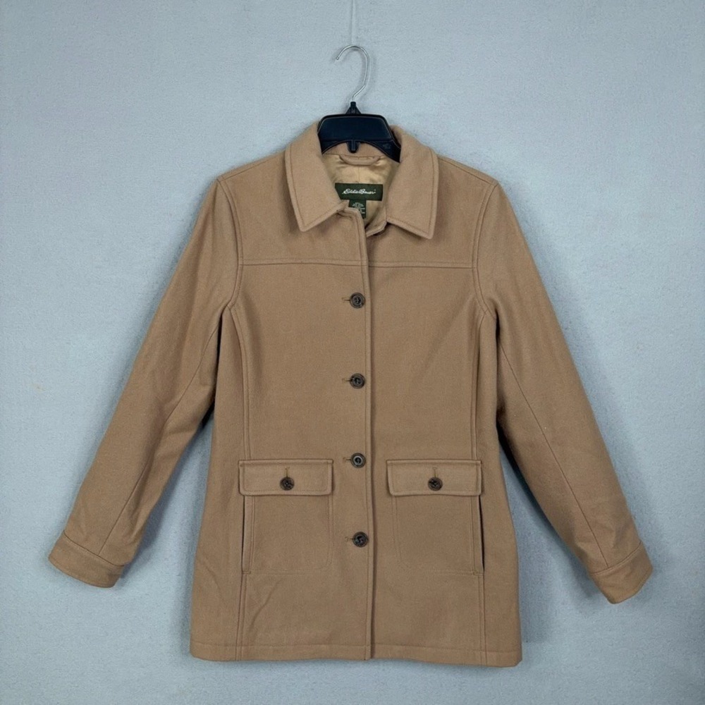 Eddie Bauer Car Coat Womens Medium Camel Tan Wool Blend Classic Outdoor Jacket